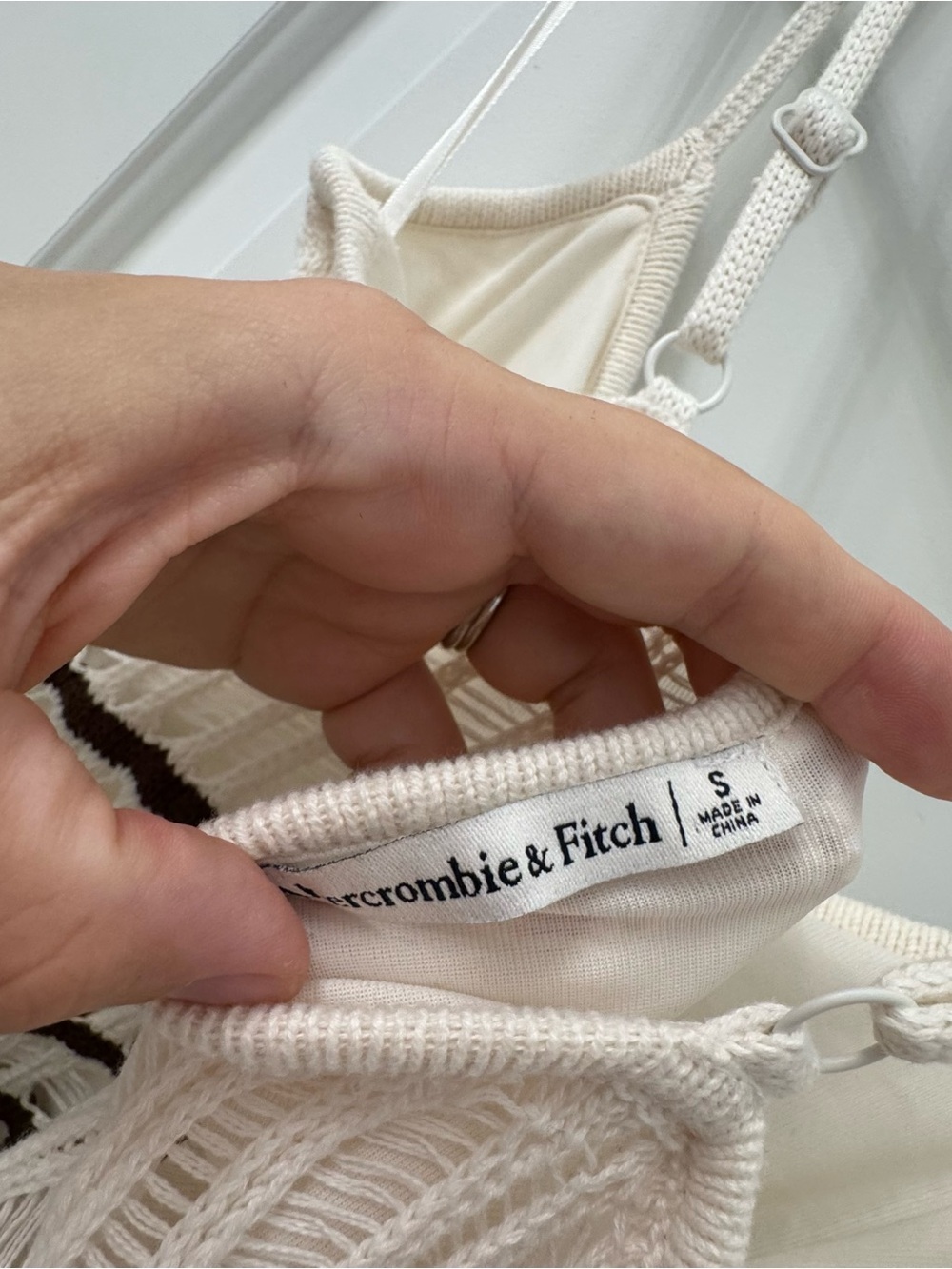 Abercrombie cream and Brown Striped Crochet MIDI dress - Picture 3 of 3